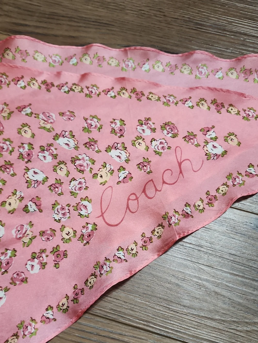 Coach Pink Tea Rose Silk Diamond Scarf